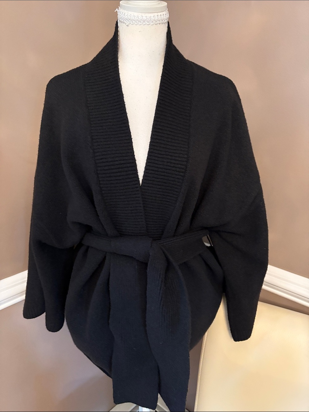 Victoria's Secret Black Shawl-Collar Belted Cardigan
